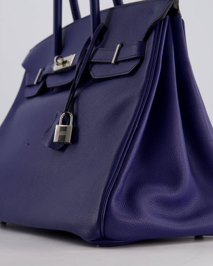 *LIMITED EDITION* Hermès Birkin 35cm Sea, Surf and Fun Bag in Bleu Saphir Novillo Leather with Palladium Hardware and Printed Canvas Interior
