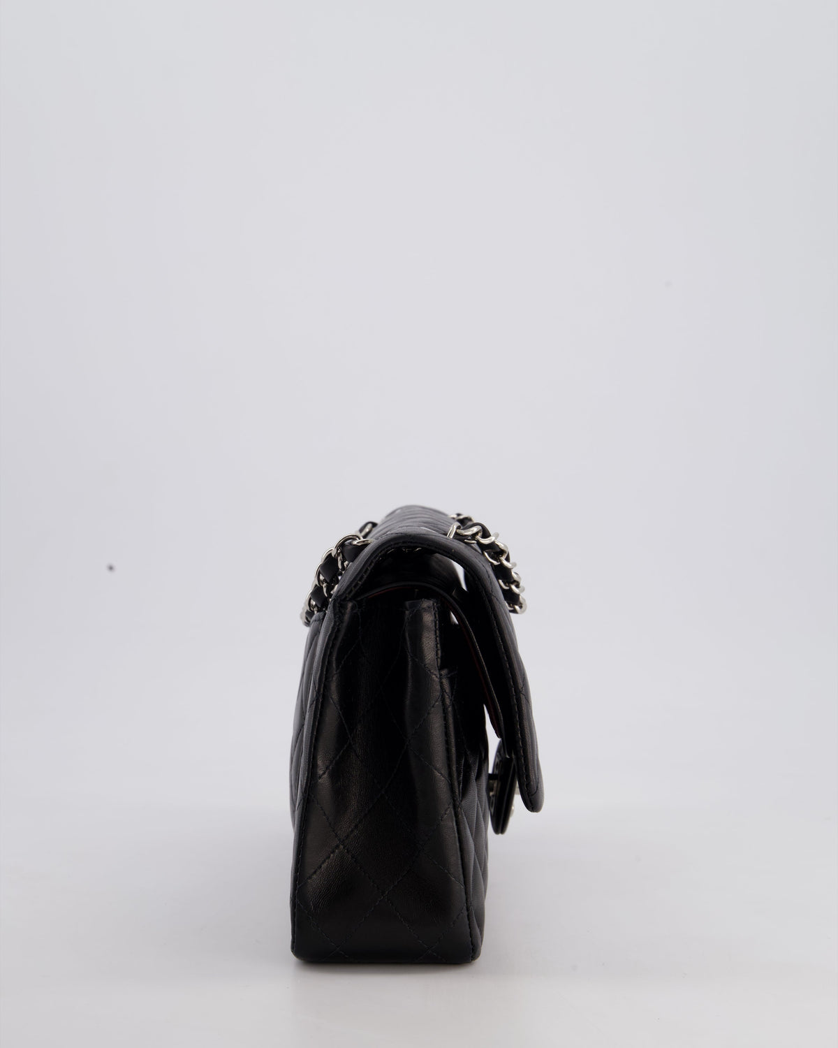 Chanel Black Medium Classic Double Flap Bag in Lambskin Leather with Silver Hardware
