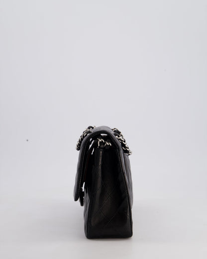 Chanel Black Medium Classic Double Flap Bag in Lambskin Leather with Silver Hardware