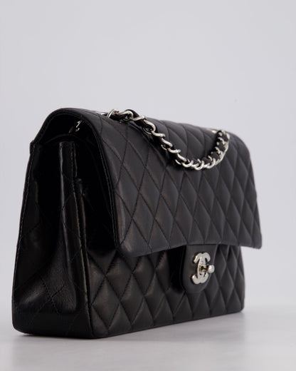 Chanel Black Medium Classic Double Flap Bag in Lambskin Leather with Silver Hardware