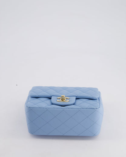 *HOT COLOUR* Chanel Sky Blue Mini Square Bag in Lambskin Leather with Champagne Hardware