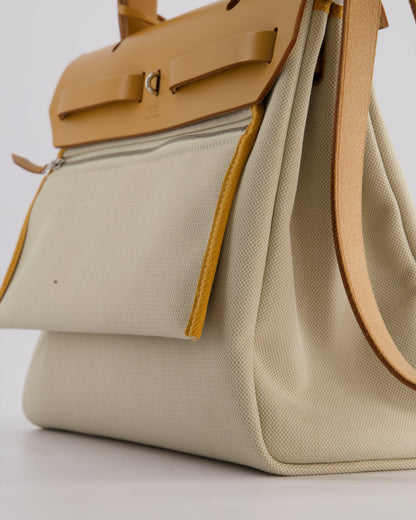 *FIRE PRICE* Hermès Herbag Zip Retourne 31 Bag in Ecru Toille H Canvas, Naturel Vache Hunter Leather with Palladium Hardware