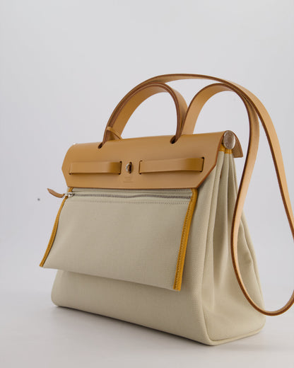*FIRE PRICE* Hermès Herbag Zip Retourne 31 Bag in Ecru Toille H Canvas, Naturel Vache Hunter Leather with Palladium Hardware