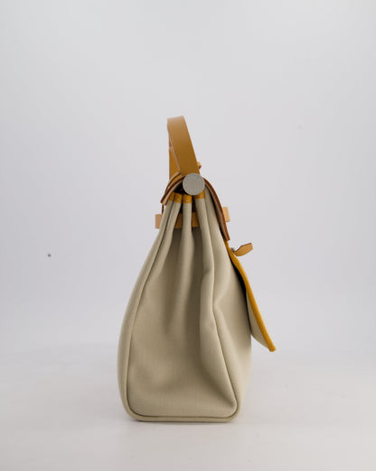 *FIRE PRICE* Hermès Herbag Zip Retourne 31 Bag in Ecru Toille H Canvas, Naturel Vache Hunter Leather with Palladium Hardware