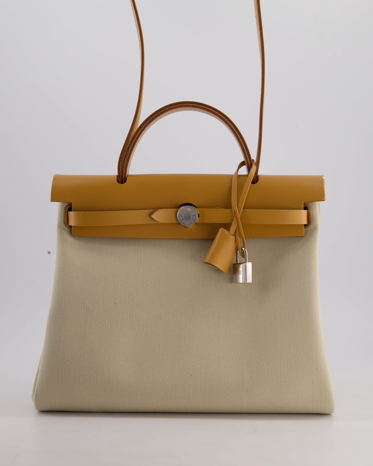 *FIRE PRICE* Hermès Herbag Zip Retourne 31 Bag in Ecru Toille H Canvas, Naturel Vache Hunter Leather with Palladium Hardware