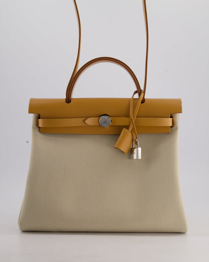 *FIRE PRICE* Hermès Herbag Zip Retourne 31 Bag in Ecru Toille H Canvas, Naturel Vache Hunter Leather with Palladium Hardware