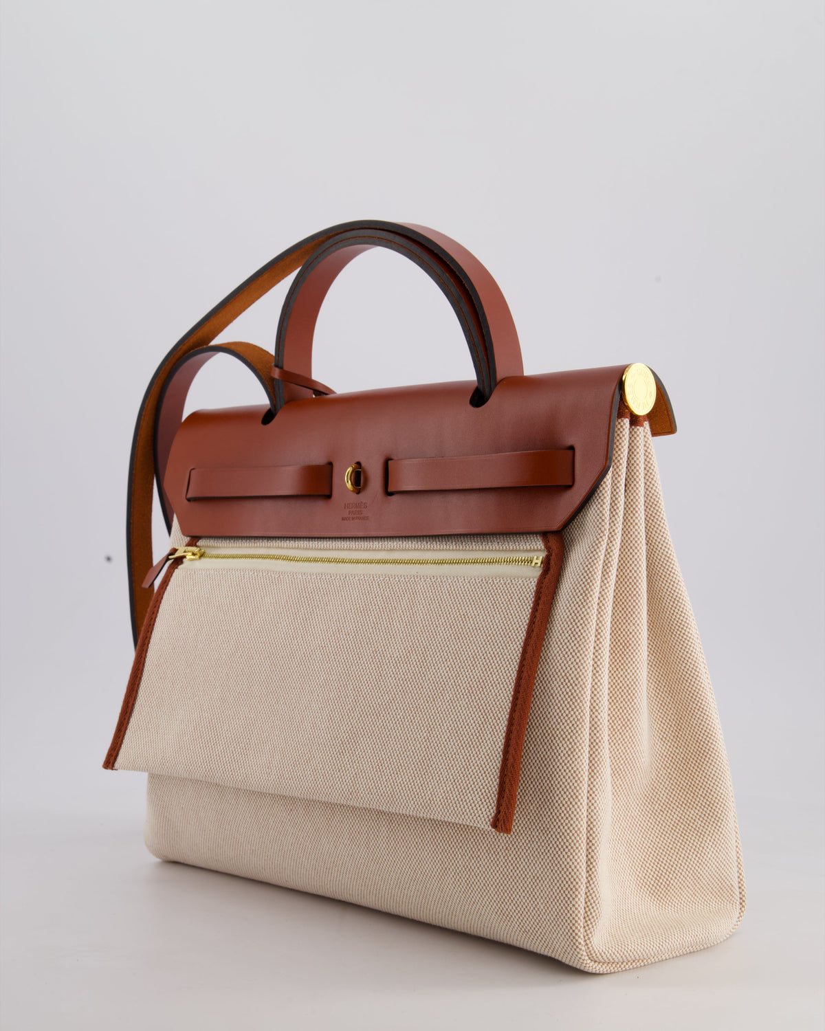 *HOT* Hermès Herbag Zip Retourne 31 Brides De Gala Bag in Rouge H & Ecru Toille H Canvas, Rouge H Vache Hunter Leather with Gold Hardware
