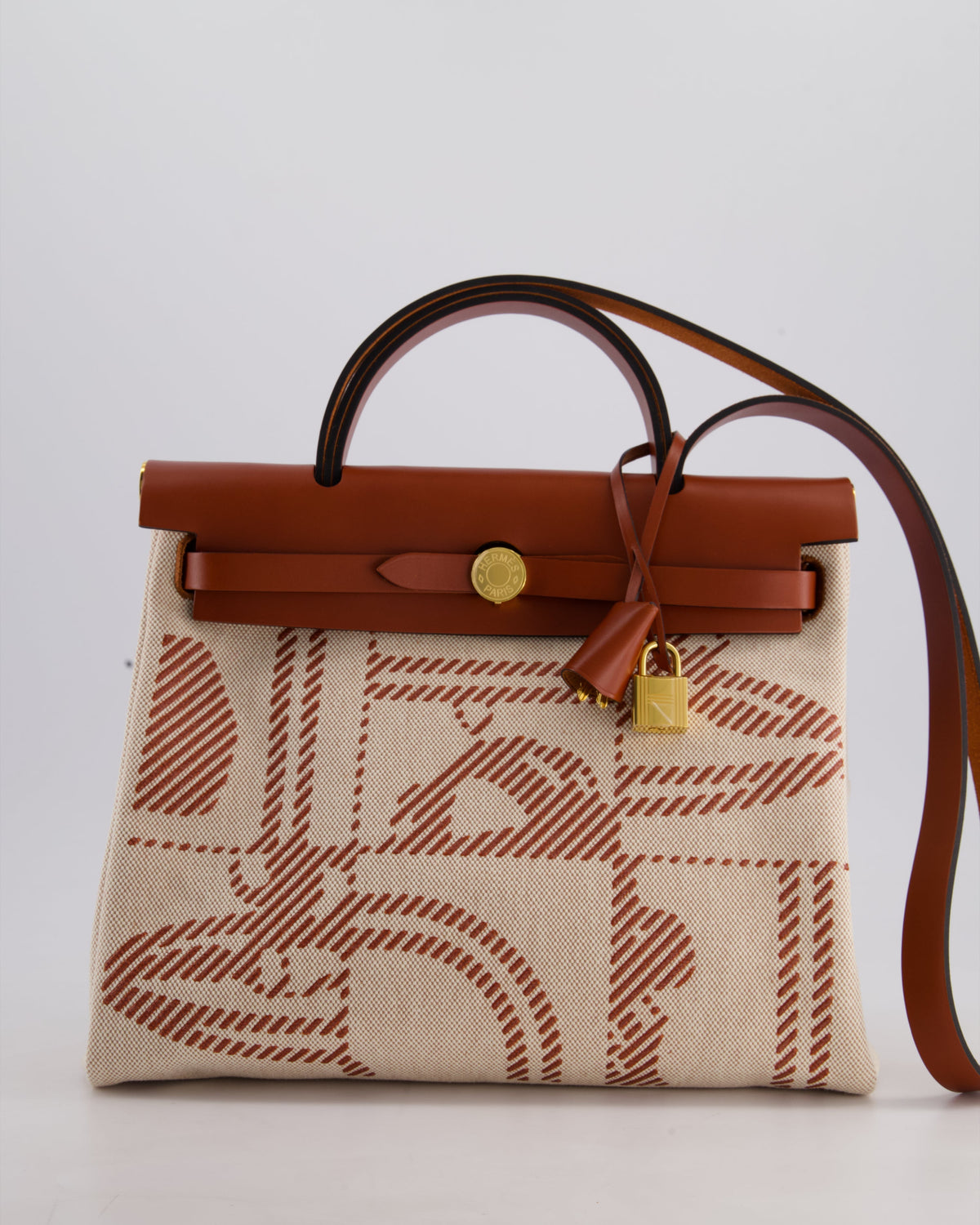 *HOT* Hermès Herbag Zip Retourne 31 Brides De Gala Bag in Rouge H & Ecru Toille H Canvas, Rouge H Vache Hunter Leather with Gold Hardware