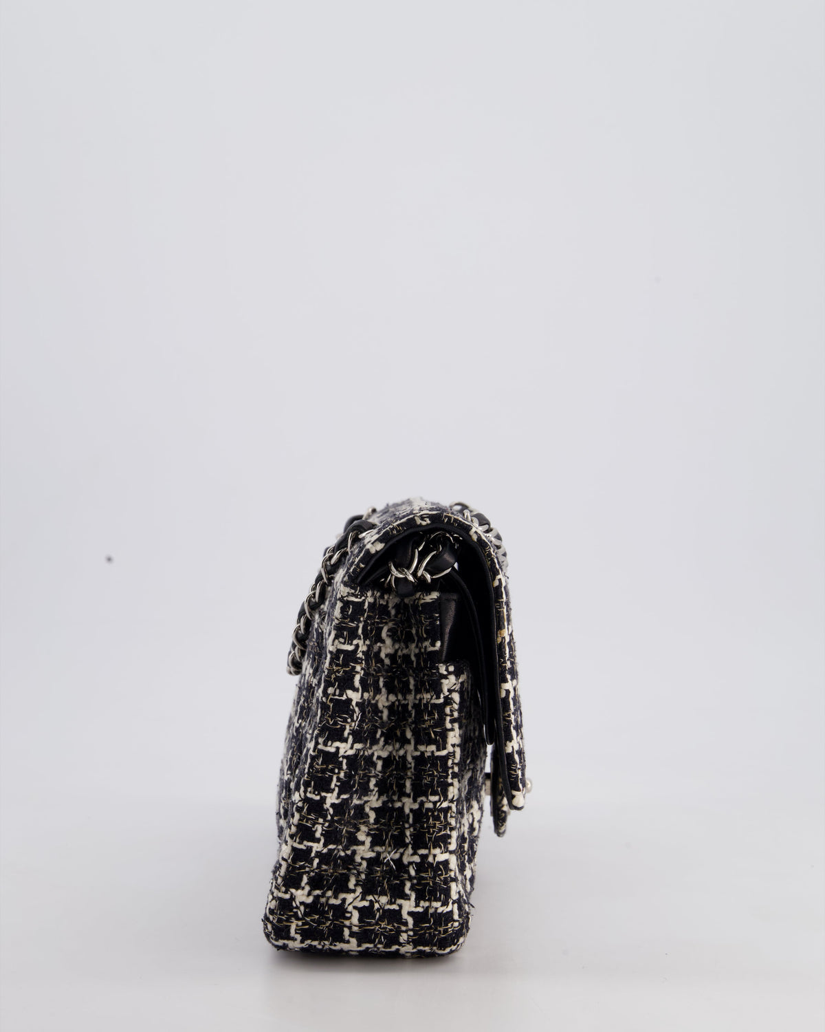 Chanel Medium Classic Double Flap Bag in Black and White Tweed with Silver Hardware