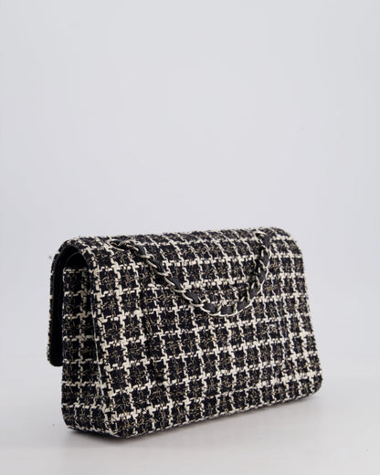 Chanel Medium Classic Double Flap Bag in Black and White Tweed with Silver Hardware
