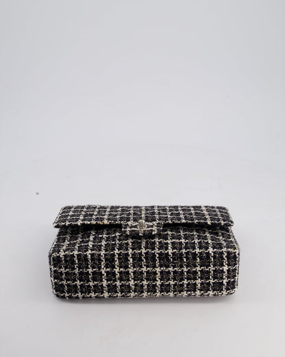 Chanel Medium Classic Double Flap Bag in Black and White Tweed with Silver Hardware
