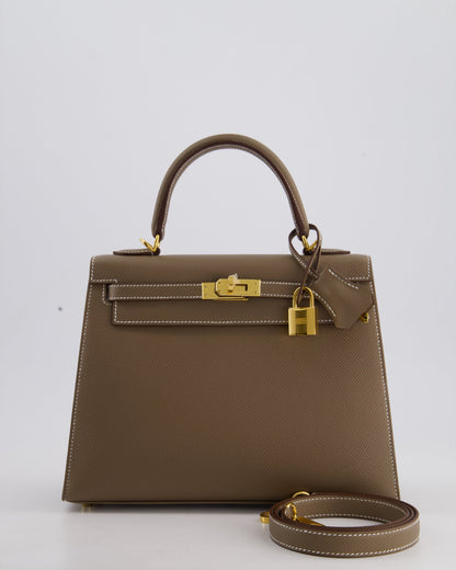 Hermès Kelly 25cm Sellier Bag in Etoupe Epsom Leather and Gold Hardware