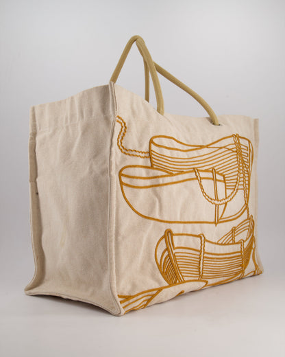 Hermes Beige Embroidered Thalassa Beach Tote Bag