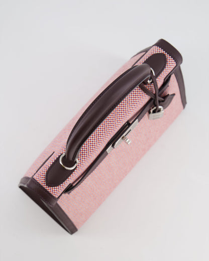 Hermès Kelly Sellier Bag 28cm in Ecru & Red Toile Quadrille with Rouge Sellier Swift Leather and Palladium Hardware