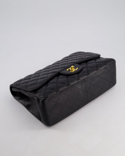 Chanel Black Jumbo Classic Single Flap Bag in Lambskin Leather with Gold Hardware