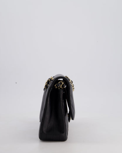 Chanel Black Chevron Medium Classic Double Flap Bag in Lambskin Leather with Gold Hardware