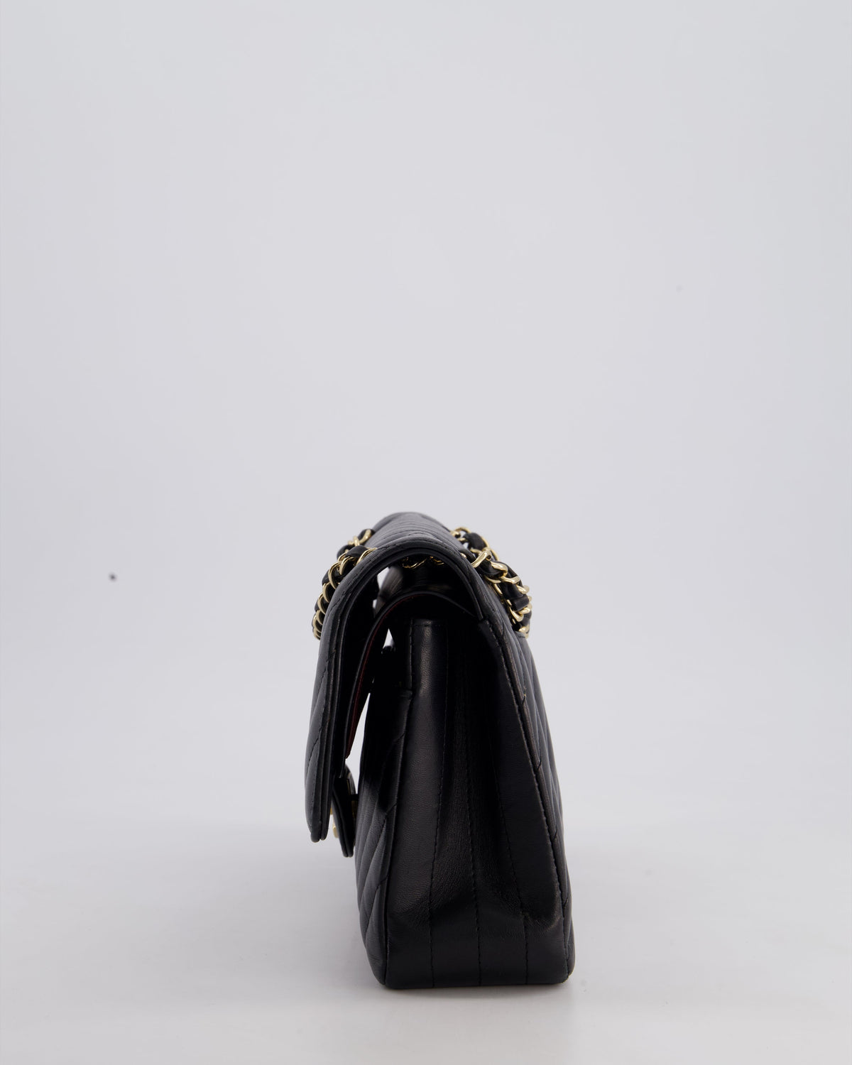Chanel Black Chevron Medium Classic Double Flap Bag in Lambskin Leather with Gold Hardware