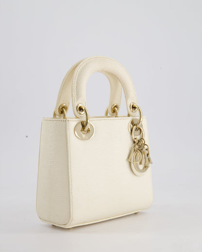 Christian Dior White Lizard Mini Lady Dior Bag with Gold Hardware