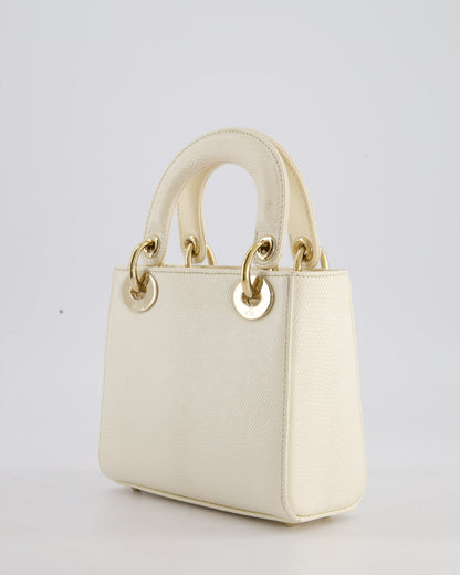 Christian Dior White Lizard Mini Lady Dior Bag with Gold Hardware
