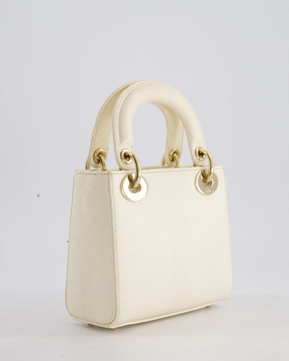 Christian Dior White Lizard Mini Lady Dior Bag with Gold Hardware