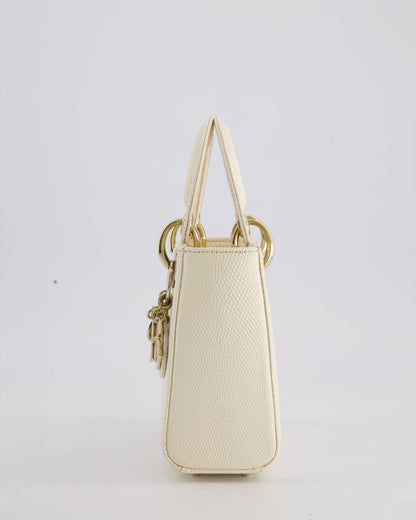 Christian Dior White Lizard Mini Lady Dior Bag with Gold Hardware