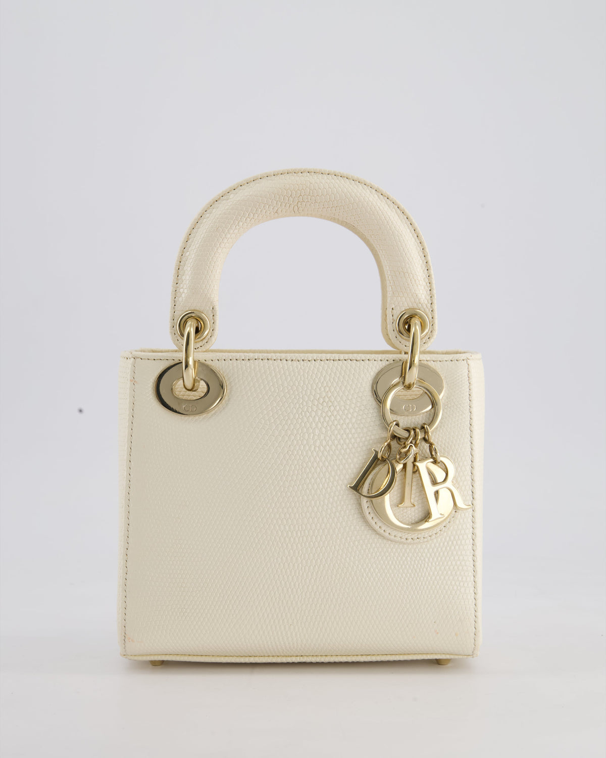 Christian Dior White Lizard Mini Lady Dior Bag with Gold Hardware