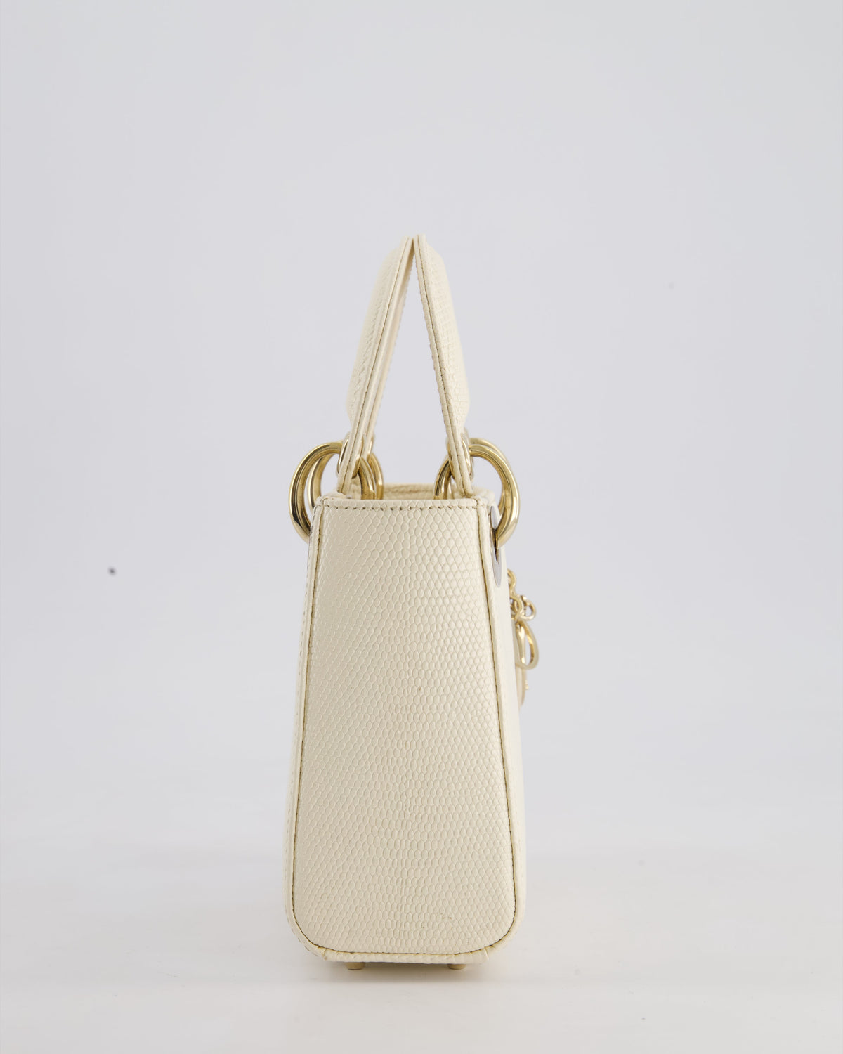 Christian Dior White Lizard Mini Lady Dior Bag with Gold Hardware