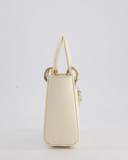 Christian Dior White Lizard Mini Lady Dior Bag with Gold Hardware