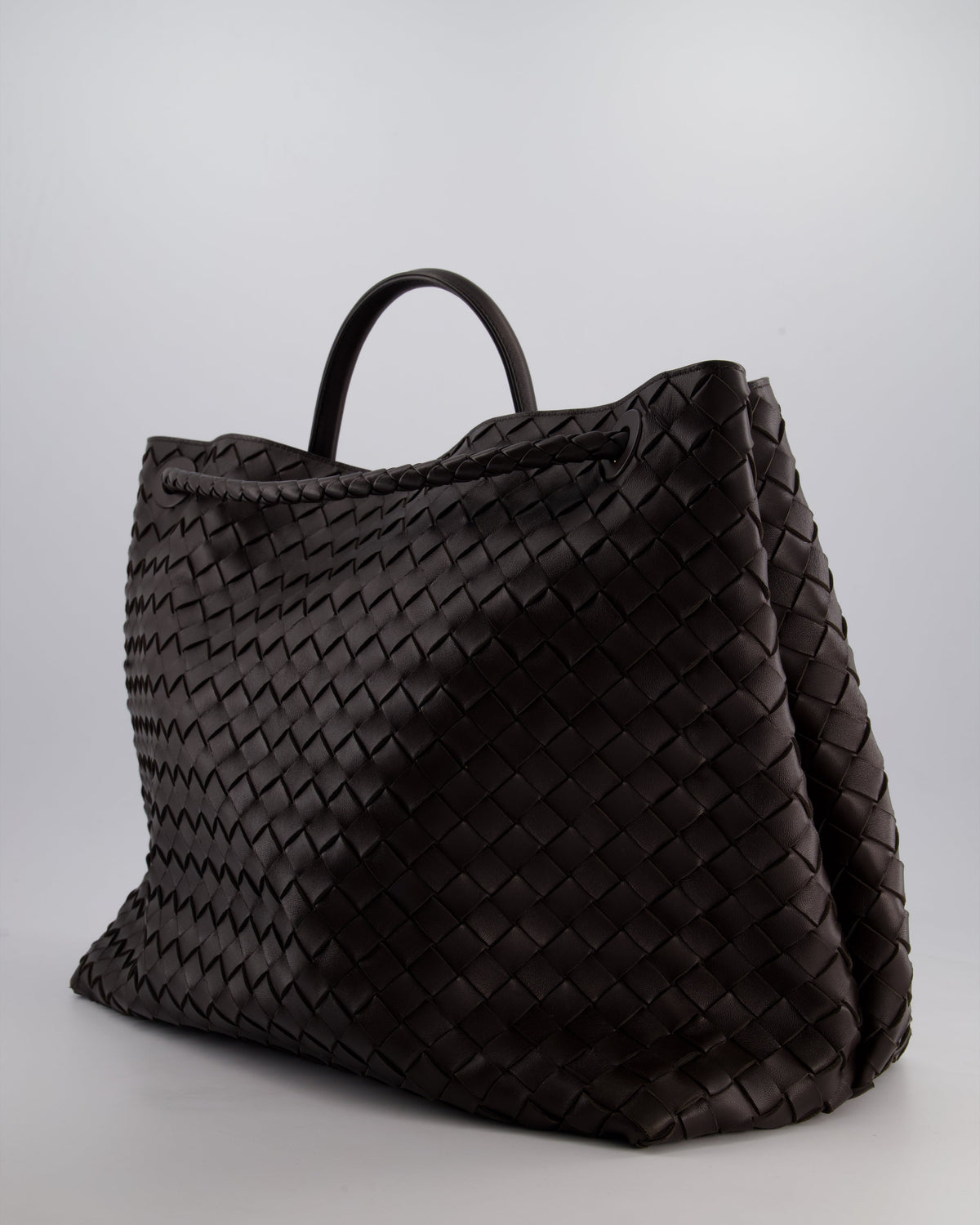 Bottega Veneta Brown Andiamo Large Intrecciato Leather Top Handle Bag with Sliding Cross-Body and Gold Knot Hardware RRP £6,090