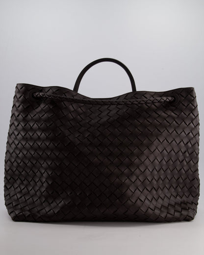 Bottega Veneta Brown Andiamo Large Intrecciato Leather Top Handle Bag with Sliding Cross-Body and Gold Knot Hardware RRP £6,090