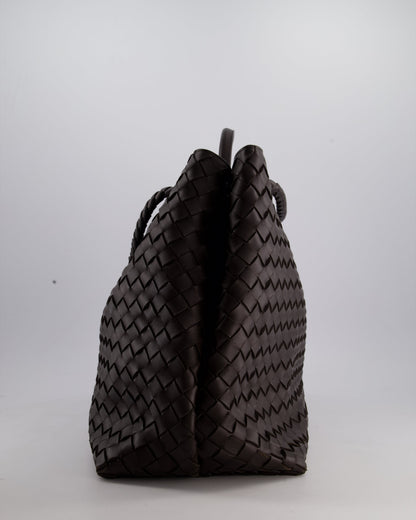 Bottega Veneta Brown Andiamo Large Intrecciato Leather Top Handle Bag with Sliding Cross-Body and Gold Knot Hardware RRP £6,090