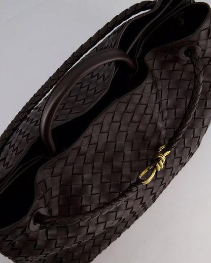 Bottega Veneta Brown Andiamo Large Intrecciato Leather Top Handle Bag with Sliding Cross-Body and Gold Knot Hardware RRP £6,090