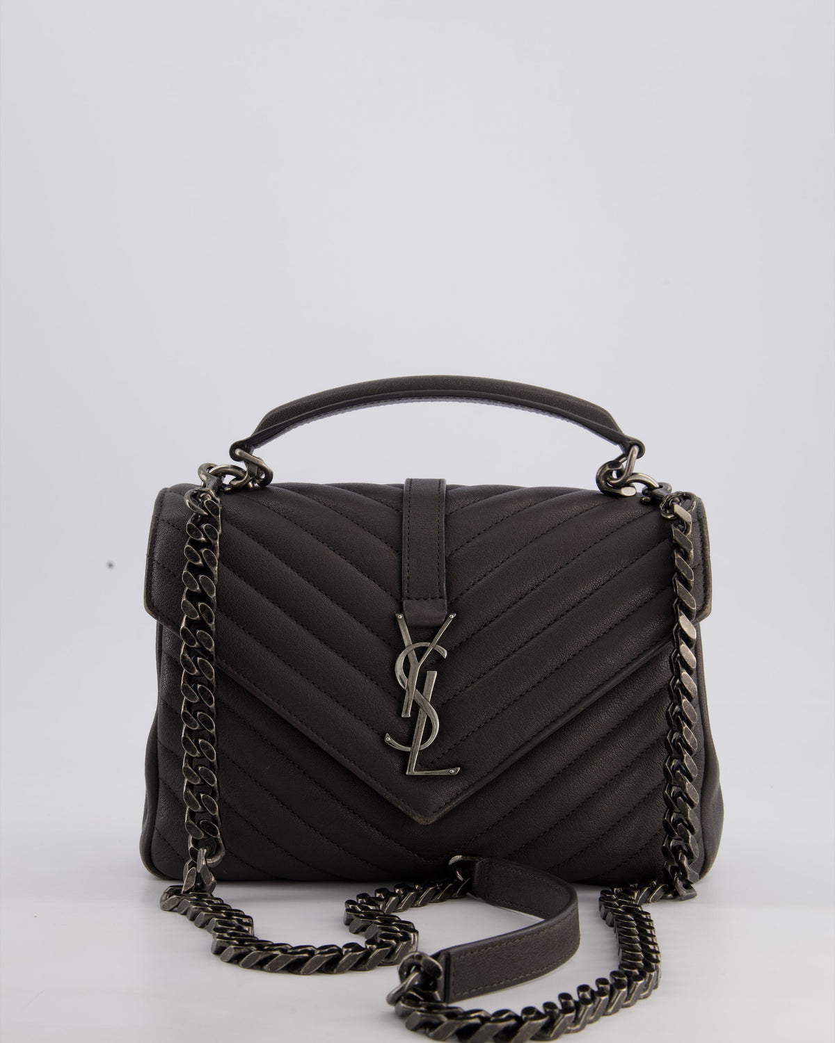 Saint Laurent Asphalt Grey Medium College Bag with Brushed Palladium Hardware