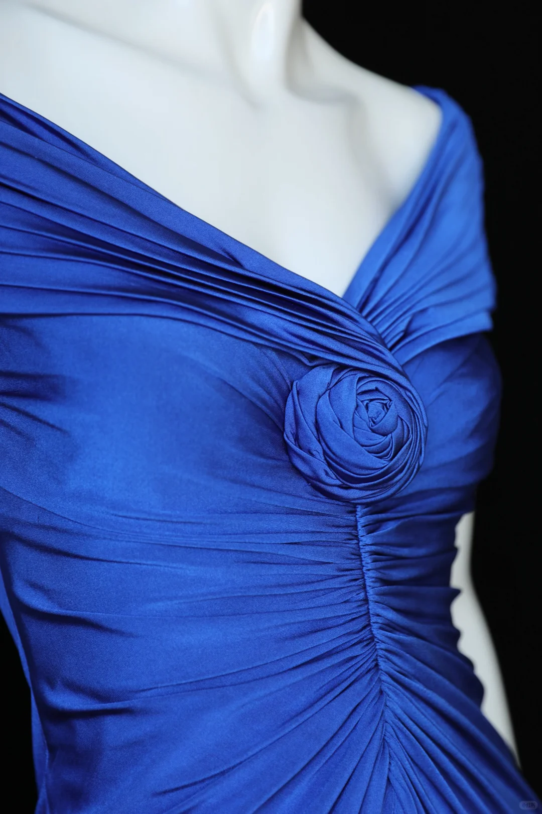 Vintage Blue A Line Off the Shoulder Pleated Satin Prom Dress Evening Dress SH5128