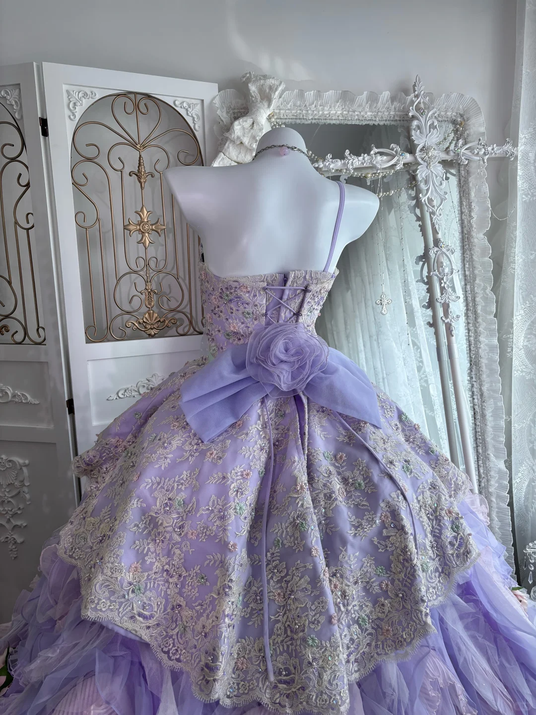Vintage Lilac 3D Flower Ball Gown Layered Tulle Prom Dress Sweet 16 Dress SH5989
