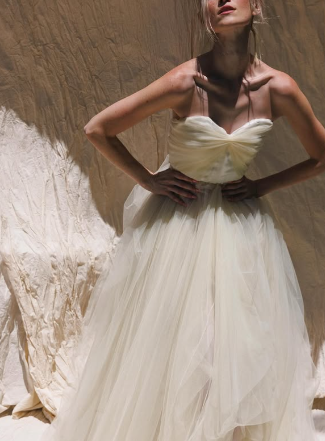 Unique Apricot A Line Sweetheart Neck Flowy Tulle Wedding Dress SH6177