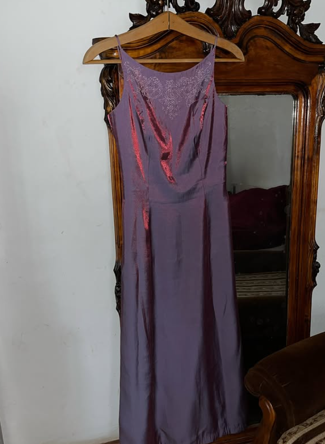 Vintage A Line Exquisite Beaded Purple Satin Prom Dress Evening Dress Date Dress SH5634