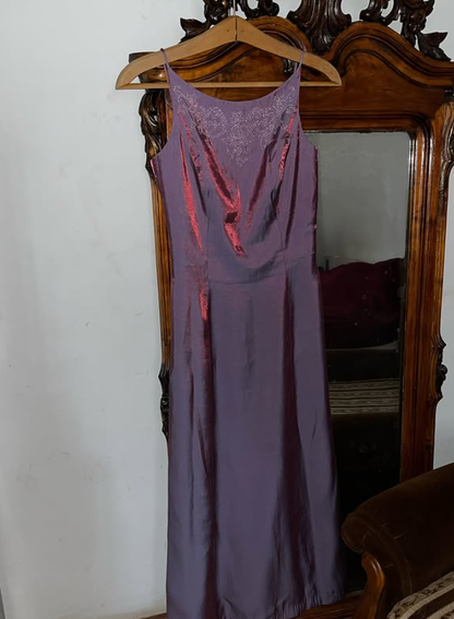 Vintage A Line Exquisite Beaded Purple Satin Prom Dress Evening Dress Date Dress SH5634
