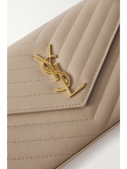 Saint Laurent Cassandre Chain Matelassé Textured-Leather Wallet
