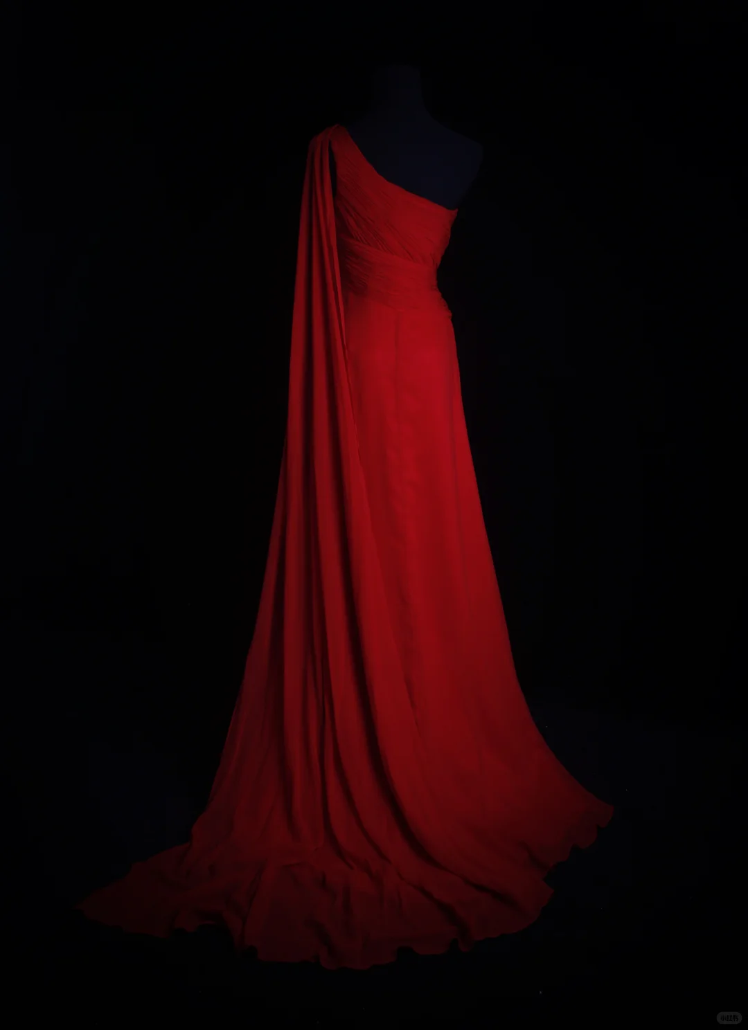 Vintage A Line One Shoulder Appliques Red Chiffon Prom Dress Wedding Guest Dress SH5335