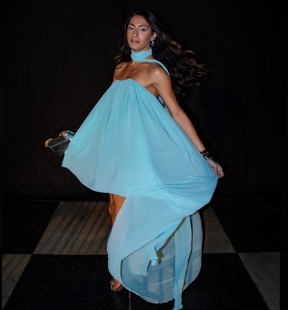 Unique A Line Strapless Blue Chiffon Short Long Prom Dress Evening Dress SH2290