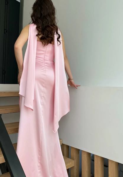 Sweety Pink Sheath Strapless Beaded Satin Prom Dress Wedding Guest Dress SH5419
