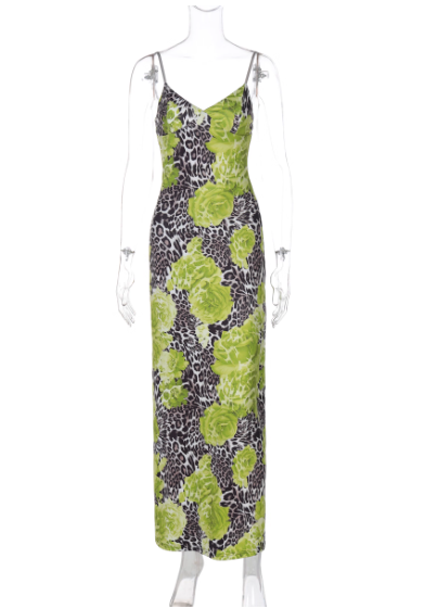 Fashion Spaghetti Straps Blue Rose Leopard Print Sheath Seaside Vacation Dress Summer Dress  D1815