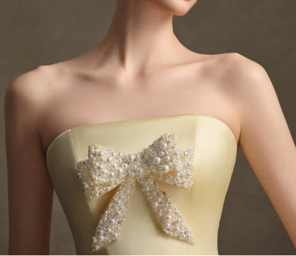 Charming Homecoming Dress Strapless Tulle Bowknot Pleated Short Prom Dress Back to School Outfits Party Dress  D6041