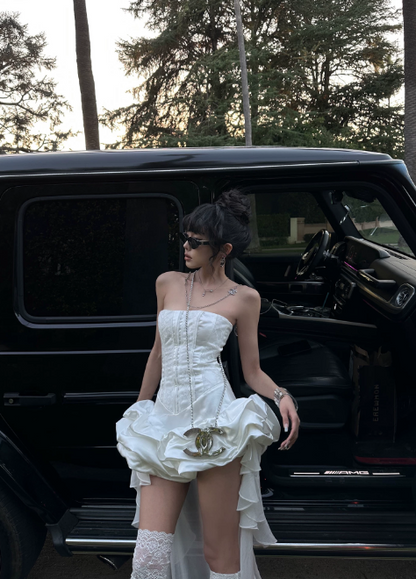 Fashionable Homecoming Dress Strapless Flouncing Short Prom Dress Back to School Outfits Party Dress  D6055