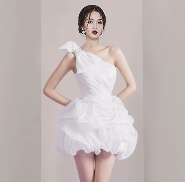 Charming Homecoming Dress Asymmetrical Bowknot Pleated Short Prom Dress Back to School Outfits Party Dress  D6056
