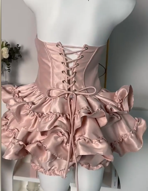 Sweet Homecoming Dress Strapless Cascade Bowknot Flouncing Short Prom Dress Back to School Outfits Party Dress  D6079