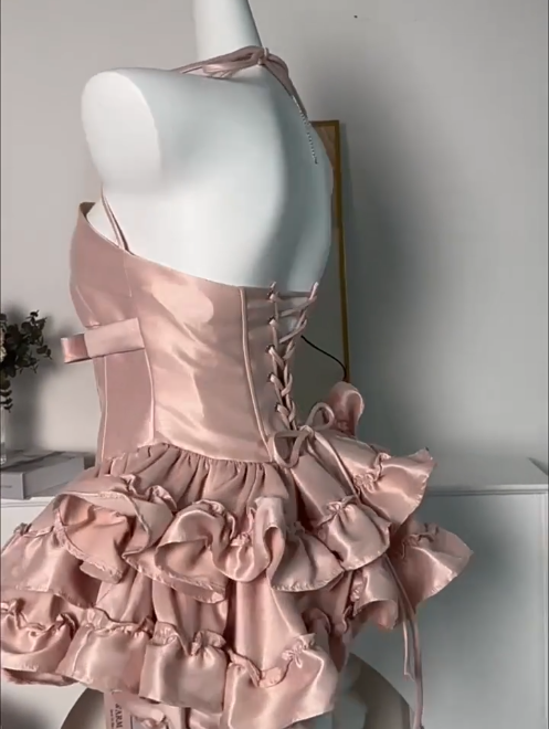 Sweet Homecoming Dress Strapless Cascade Bowknot Flouncing Short Prom Dress Back to School Outfits Party Dress  D6079