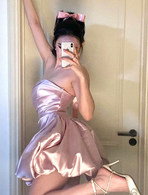 Sweet Homecoming Dress Strapless Pleated Short Prom Dress Back to School Outfits Party Dress  D6082