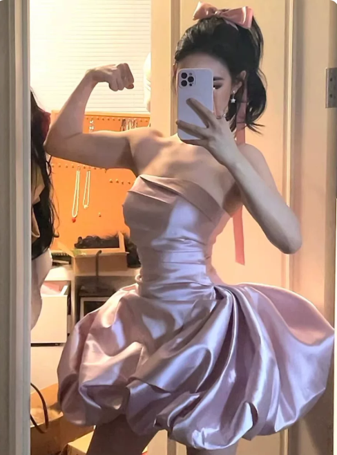 Sweet Homecoming Dress Strapless Pleated Short Prom Dress Back to School Outfits Party Dress  D6082